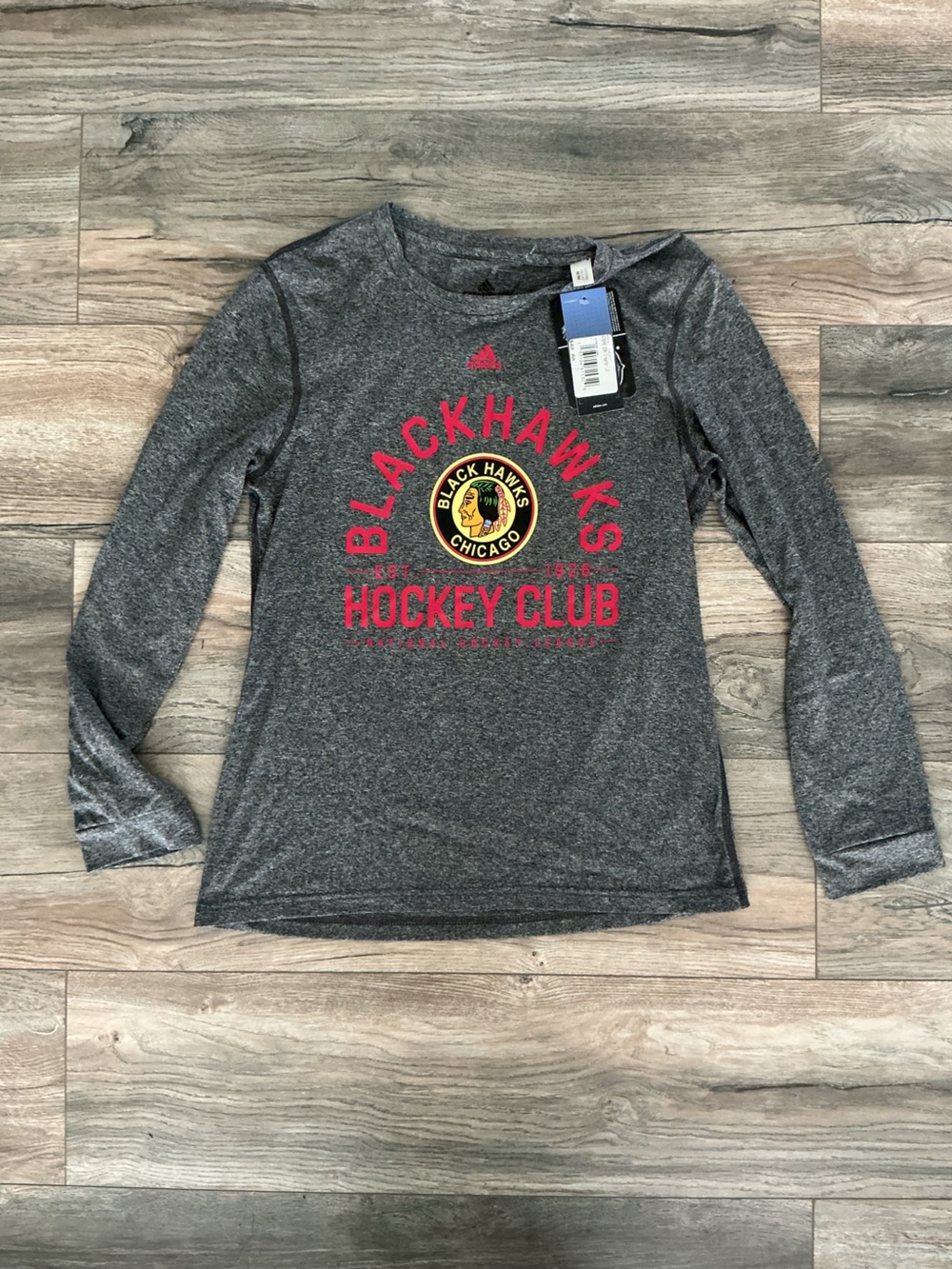 New! adidas Gray Blackhawks Hockey Club Long Sleeve Tee NWT NHL